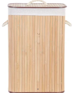 Best Beliani Cesto per la biancheria KOMARI Bambù Marrone chiaro 72 L Bianco Marrone