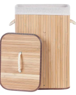 Best Beliani Cesto per la biancheria KOMARI Bambù Marrone chiaro 72 L Bianco Marrone