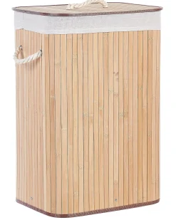 Best Beliani Cesto per la biancheria KOMARI Bambù Marrone chiaro 72 L Bianco Marrone