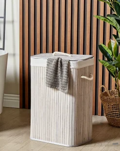 Discount Beliani Cesto per la biancheria KOMARI Bambù Grigio chiaro 72 L Bianco Grigio