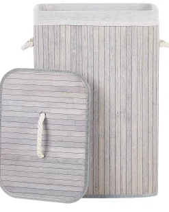 Discount Beliani Cesto per la biancheria KOMARI Bambù Grigio chiaro 72 L Bianco Grigio