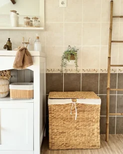 Sale Beliani Cesto per la biancheria LANGSON Vimini Naturale 75 L Beige Naturale