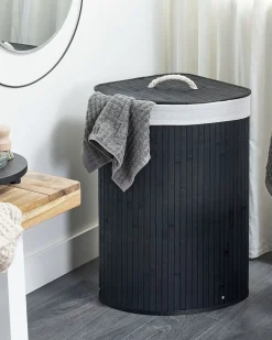Beliani Cesto per la biancheria MATARA Bambù Nero 57 L Bianco Nero