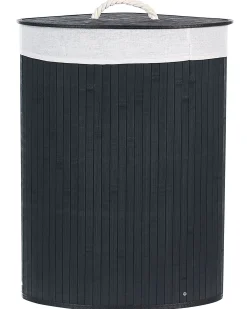Beliani Cesto per la biancheria MATARA Bambù Nero 57 L Bianco Nero