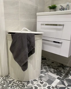 New Beliani Cesto per la biancheria MATARA Bambù 57 L Bianco