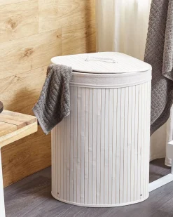 New Beliani Cesto per la biancheria MATARA Bambù 57 L Bianco