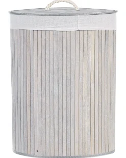 Clearance Beliani Cesto per la biancheria MATARA Bambù Grigio chiaro 57 L Bianco Grigio