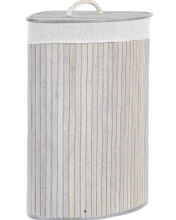 Clearance Beliani Cesto per la biancheria MATARA Bambù Grigio chiaro 57 L Bianco Grigio