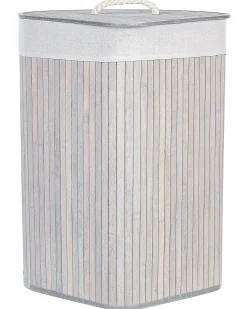 Clearance Beliani Cesto per la biancheria MATARA Bambù Grigio chiaro 57 L Bianco Grigio