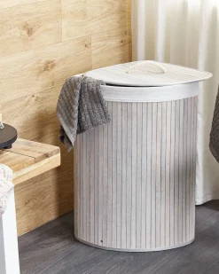 Clearance Beliani Cesto per la biancheria MATARA Bambù Grigio chiaro 57 L Bianco Grigio