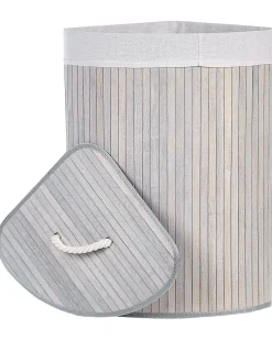 Clearance Beliani Cesto per la biancheria MATARA Bambù Grigio chiaro 57 L Bianco Grigio