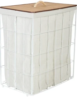 Hot Beliani Cesto per la biancheria MIRISSA Metallo Bianco 100 L Bianco Marrone