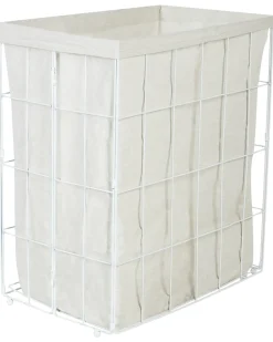 Hot Beliani Cesto per la biancheria MIRISSA Metallo Bianco 100 L Bianco Marrone