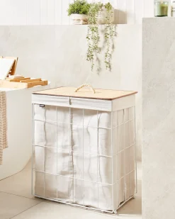 Hot Beliani Cesto per la biancheria MIRISSA Metallo Bianco 100 L Bianco Marrone