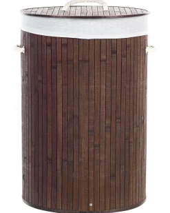 Sale Beliani Cesto per la biancheria SANNAR Bambù Marrone scuro 75 L Bianco Marrone