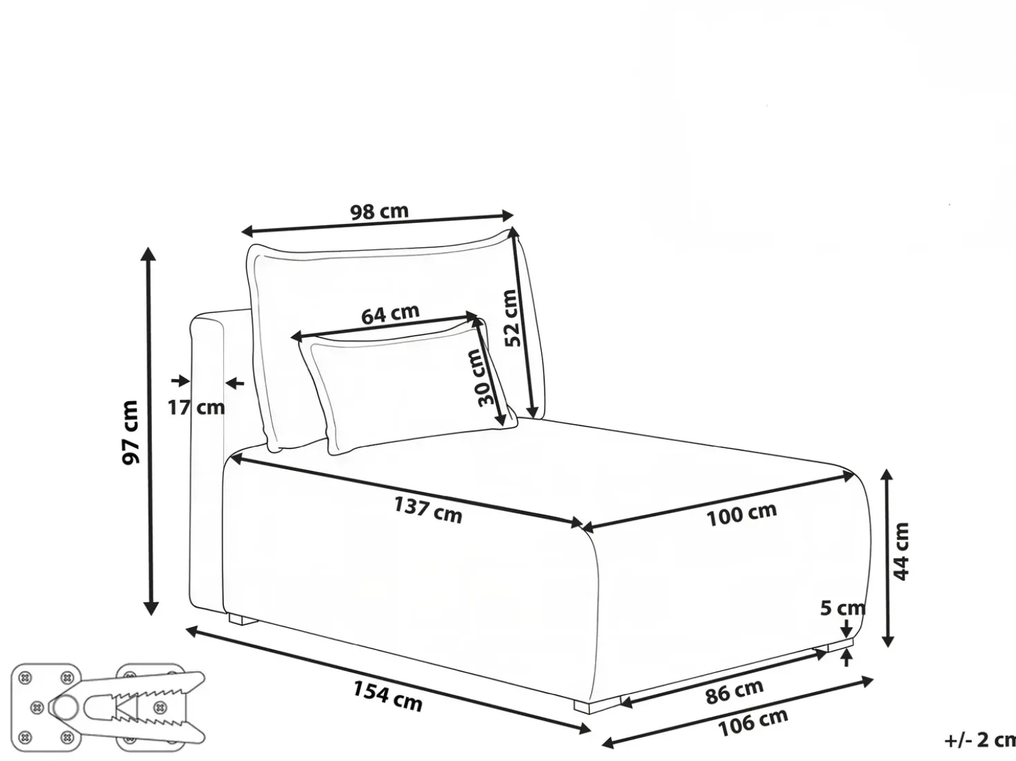 Chaise longue NERBO Tessuto Grigio
