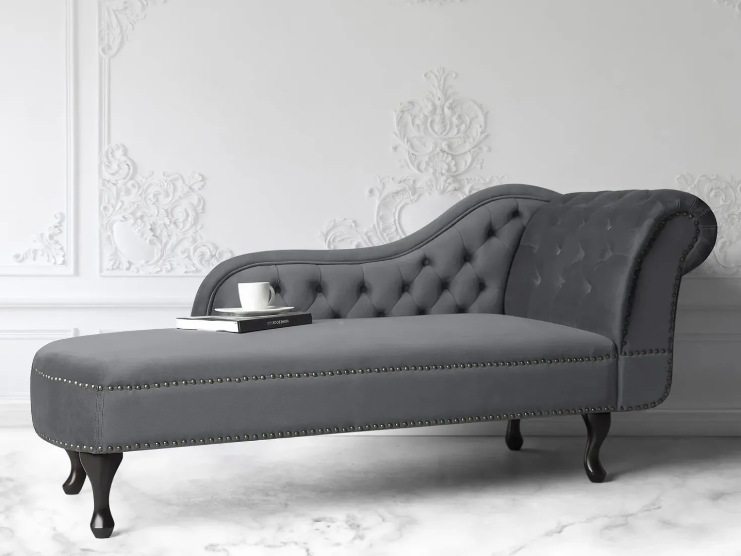 Chaise longue versione destra NIMES Velluto Grigio