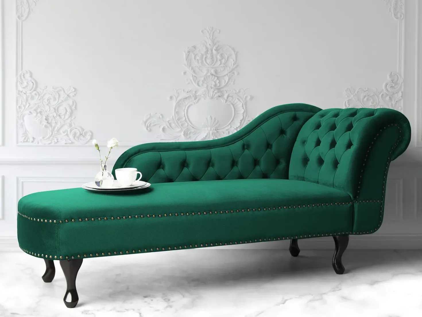 Chaise longue versione destra NIMES Velluto Verde