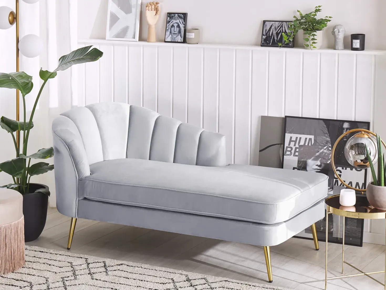 Chaise longue versione sinistra ALLIER Velluto Grigio chiaro