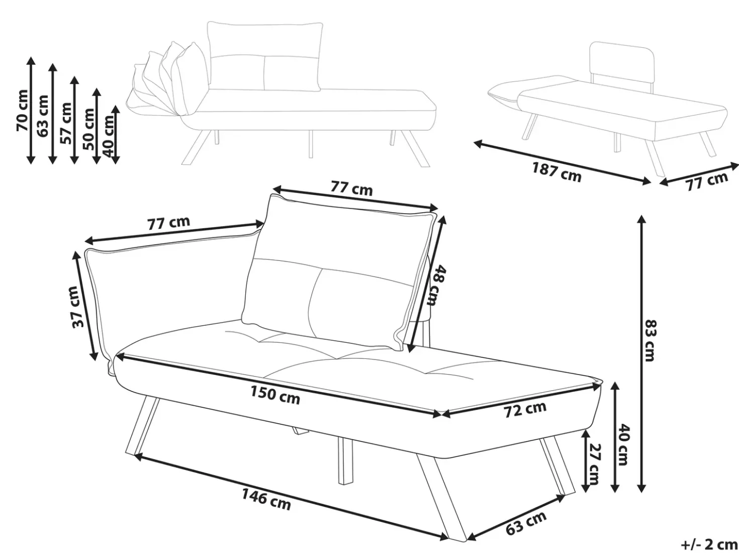 Chaise longue versione sinistra ROCAMADOUR Tessuto Verde