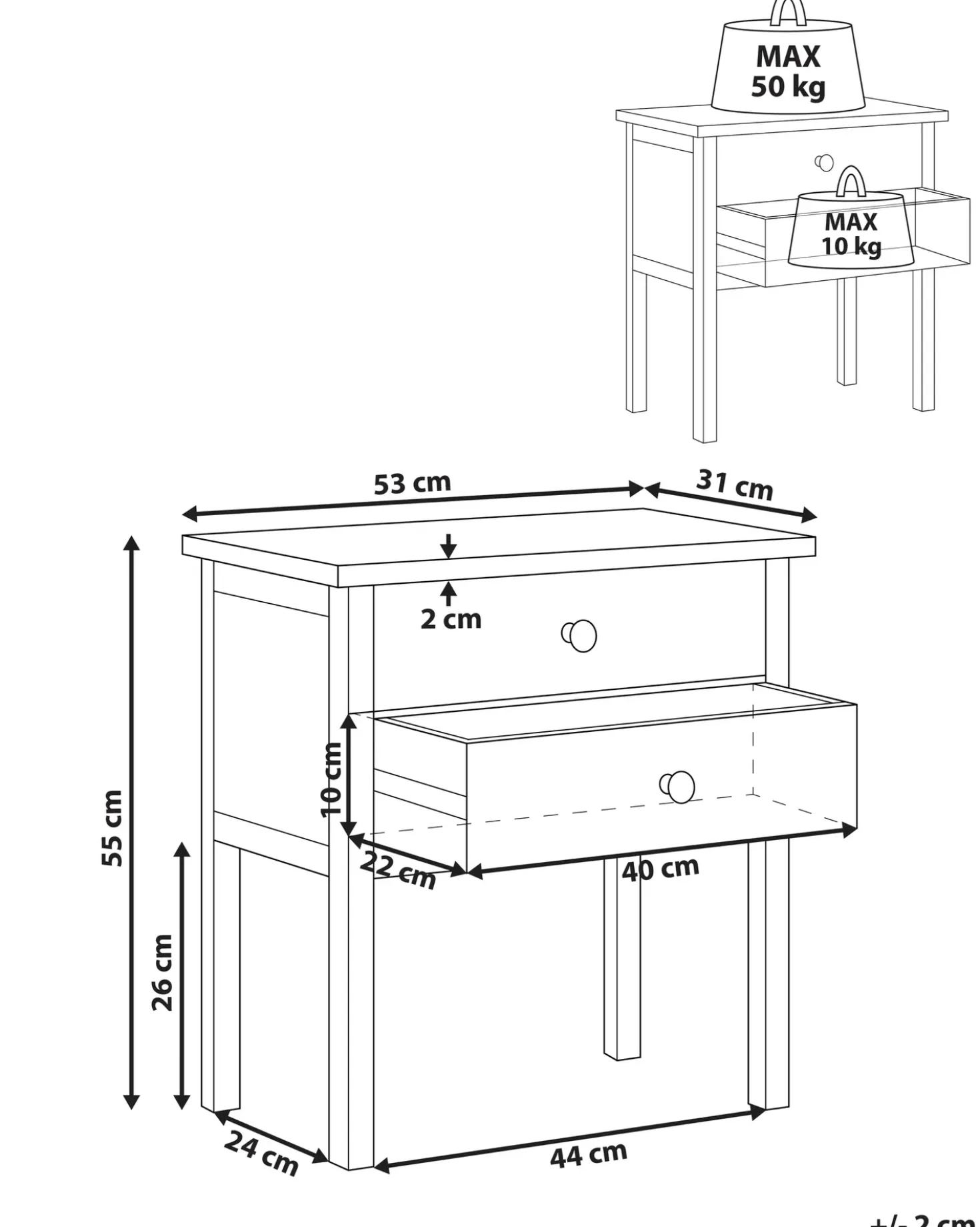 Comodino 2 cassetti SALTON Legno di sassofrasso Marrone