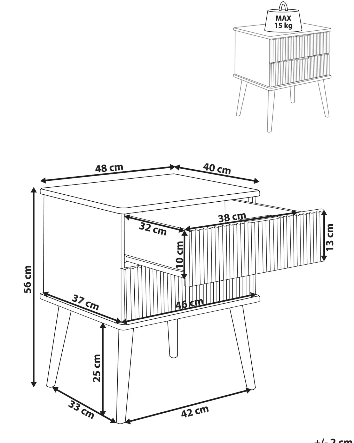 Comodino 2 cassetti TIMMINS Legno di pino Marrone
