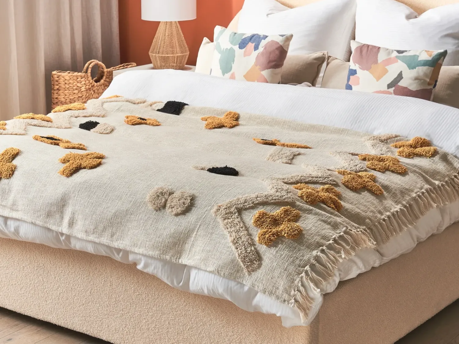 Sale Beliani Coperta ADONI Cotone 130 x 180 cm Beige Beige Giallo Nero