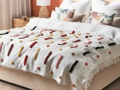 Online Beliani Coperta ALAPPUZHA Cotone 130 x 180 cm Bianco Beige Giallo Marrone Nero Rosa Rosso Multicolore