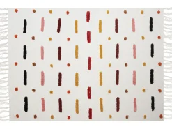 Online Beliani Coperta ALAPPUZHA Cotone 130 x 180 cm Bianco Beige Giallo Marrone Nero Rosa Rosso Multicolore
