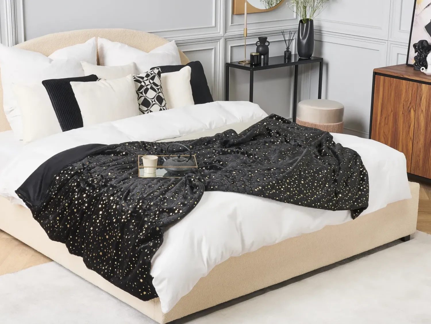Outlet Beliani Coperta ALAZEYA Nero Oro Nero