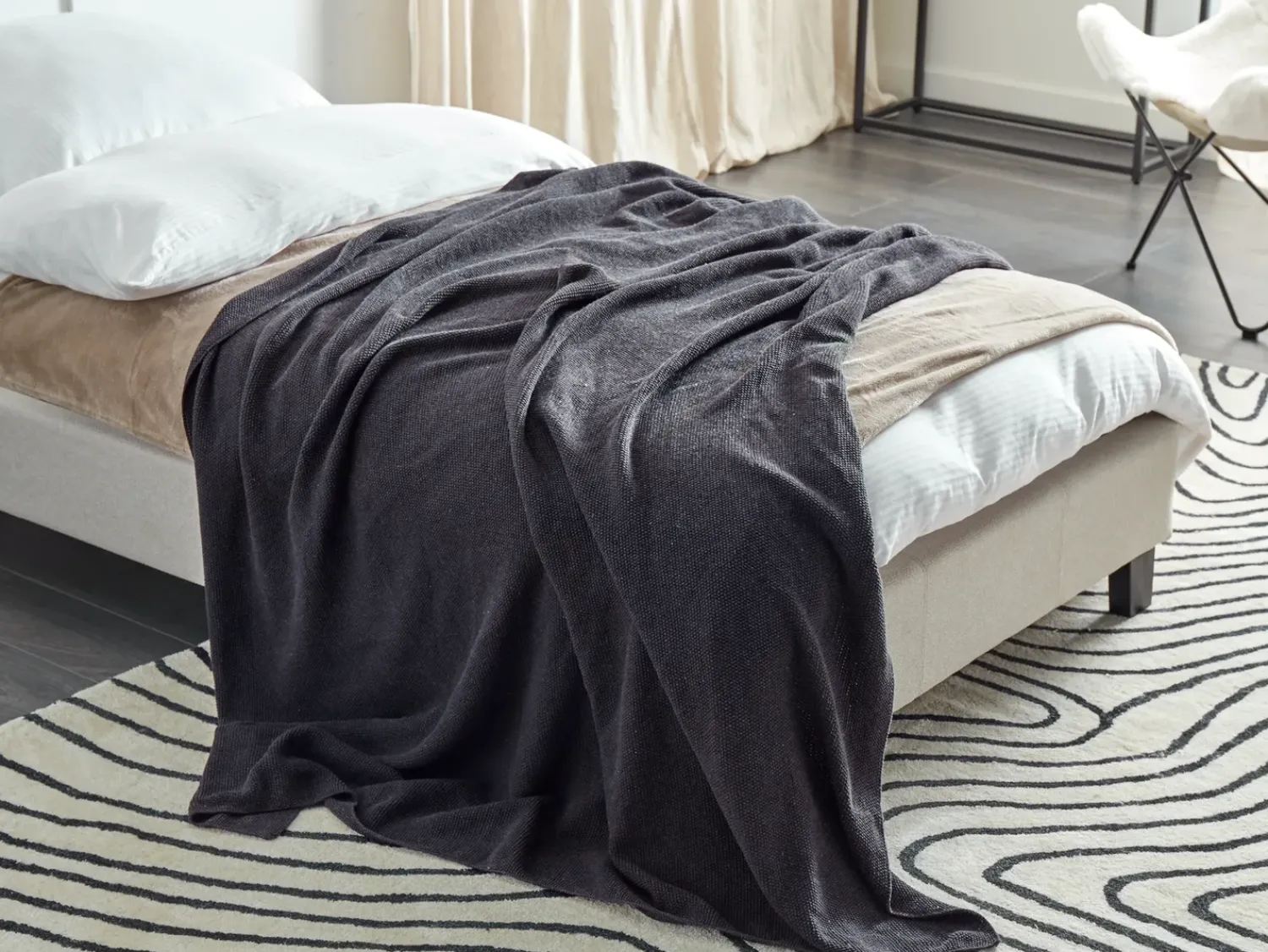 Outlet Beliani Coperta ASAKA Cotone 130 x 180 cm scuro Grigio