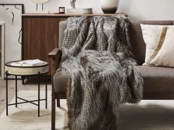 Beliani Coperta ASDAD Tessuto Marrone Bianco Marrone