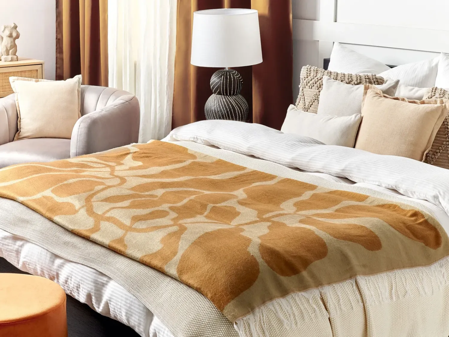 Hot Beliani Coperta BANGRE 130 x 170 cm Arancione Beige Arancione