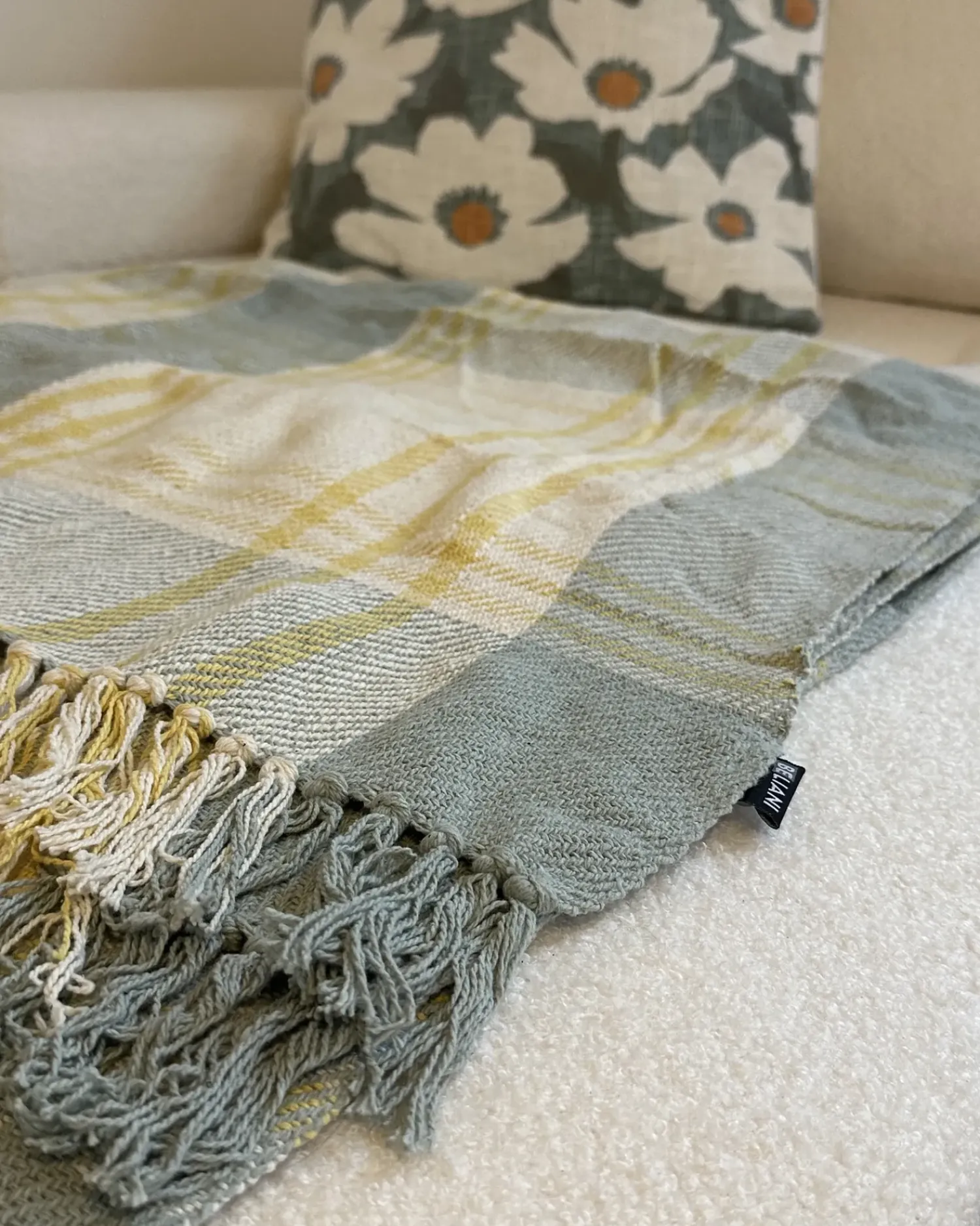 Best Beliani Coperta BETALI Cotone 125 x 150 cm Giallo Giallo Verde