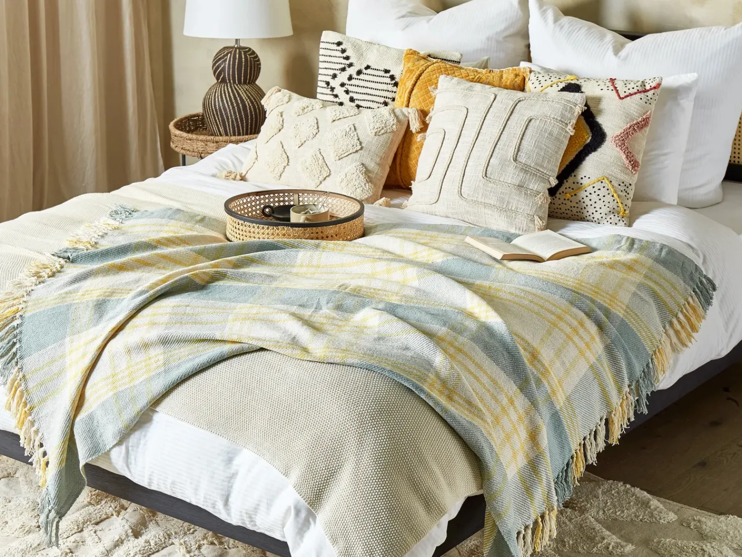 Best Beliani Coperta BETALI Cotone 125 x 150 cm Giallo Giallo Verde