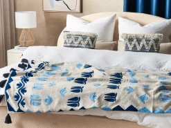 Best Beliani Coperta BHIND Cotone 130 x 180 cm Beige Beige Blu