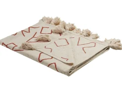 Beliani Coperta BHIWANI Cotone 130 x 180 cm Beige Beige Rosso