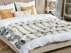 Online Beliani Coperta CAYIR Cotone 130 x 170 cm Beige Beige Nero