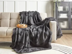 Sale Beliani Coperta CHACK Cotone Grigio scuro Grigio Nero