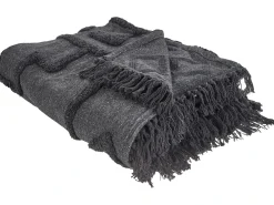 Sale Beliani Coperta CHACK Cotone Grigio scuro Grigio Nero