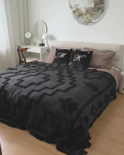 Sale Beliani Coperta CHACK Cotone Grigio scuro Grigio Nero