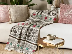 Online Beliani Coperta CHINSURAH Cotone 130 x 180 cm Marrone Beige Rosa Verde Marrone