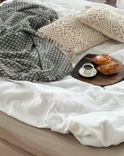 Clearance Beliani Coperta CHYAMA Cotone Nero Bianco Nero