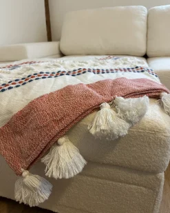 Discount Beliani Coperta CUBUK 130 x 150 cm Multicolore Bianco Blu Rosso Multicolore