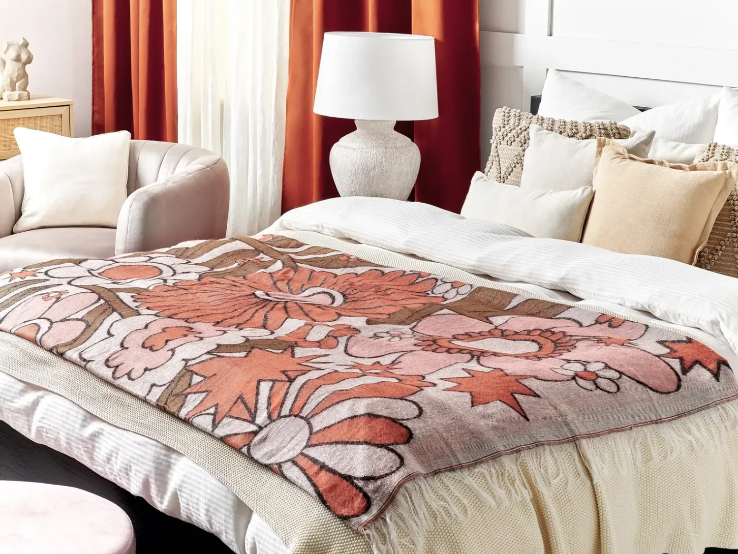 Outlet Beliani Coperta DARAU 130 x 170 cm Multicolore Beige Marrone Rosa Multicolore