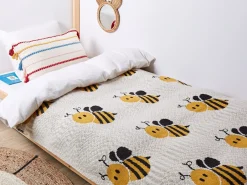 Discount Beliani Coperta DRAGAN Cotone 130 x 170 cm Beige chiaro Beige Giallo Nero