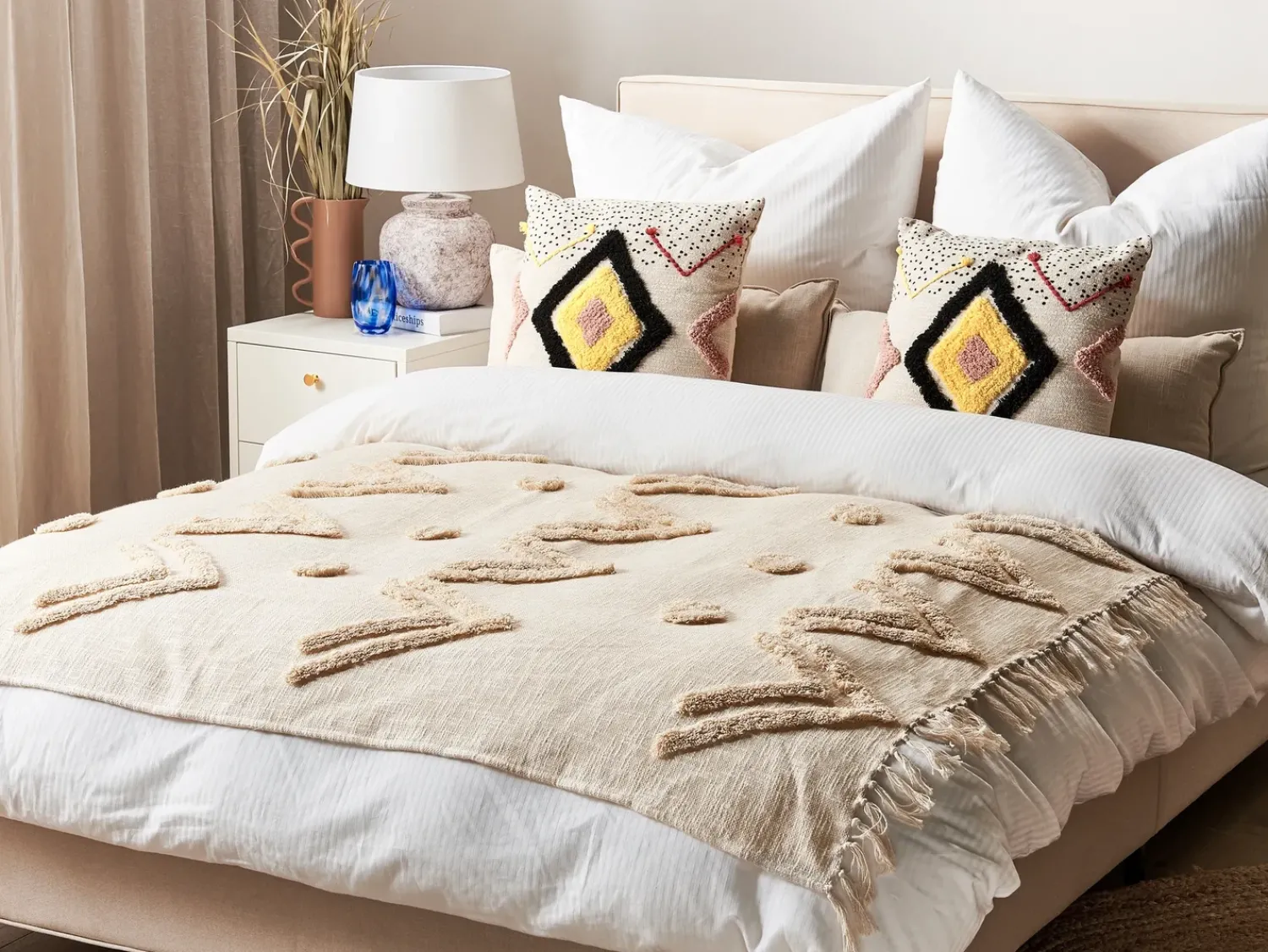 Beliani Coperta FATEHPUR Cotone 130 x 180 cm Beige