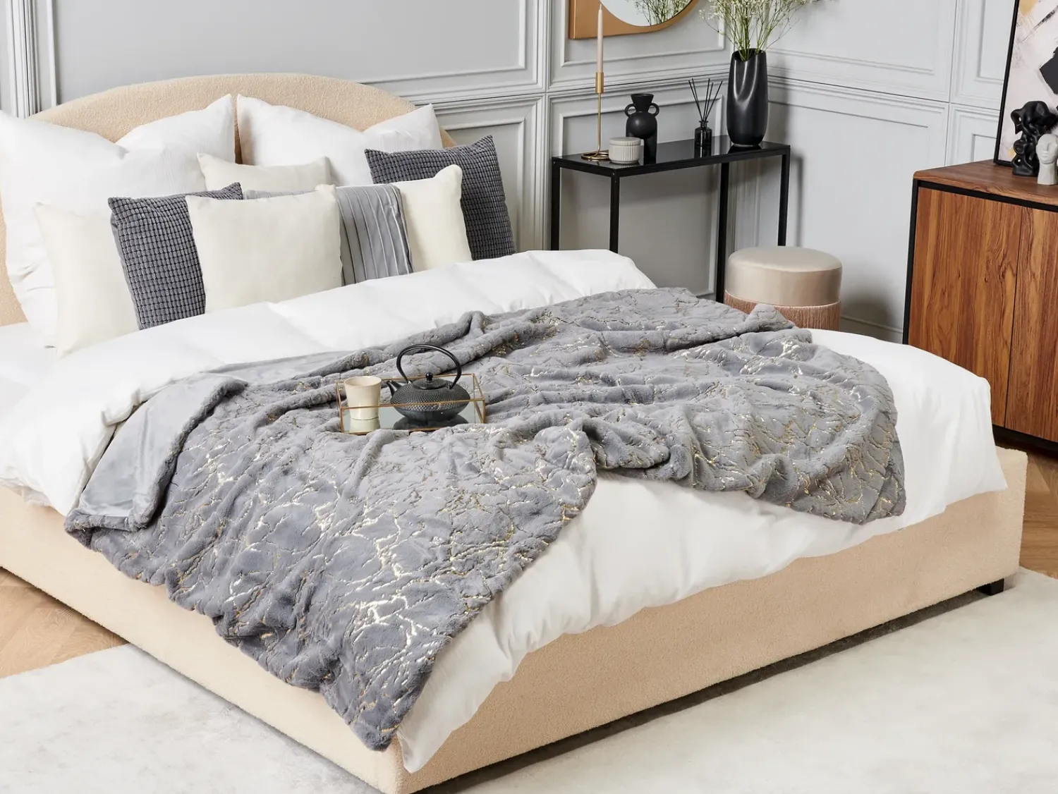 Outlet Beliani Coperta GODAVARI Grigio Oro Grigio
