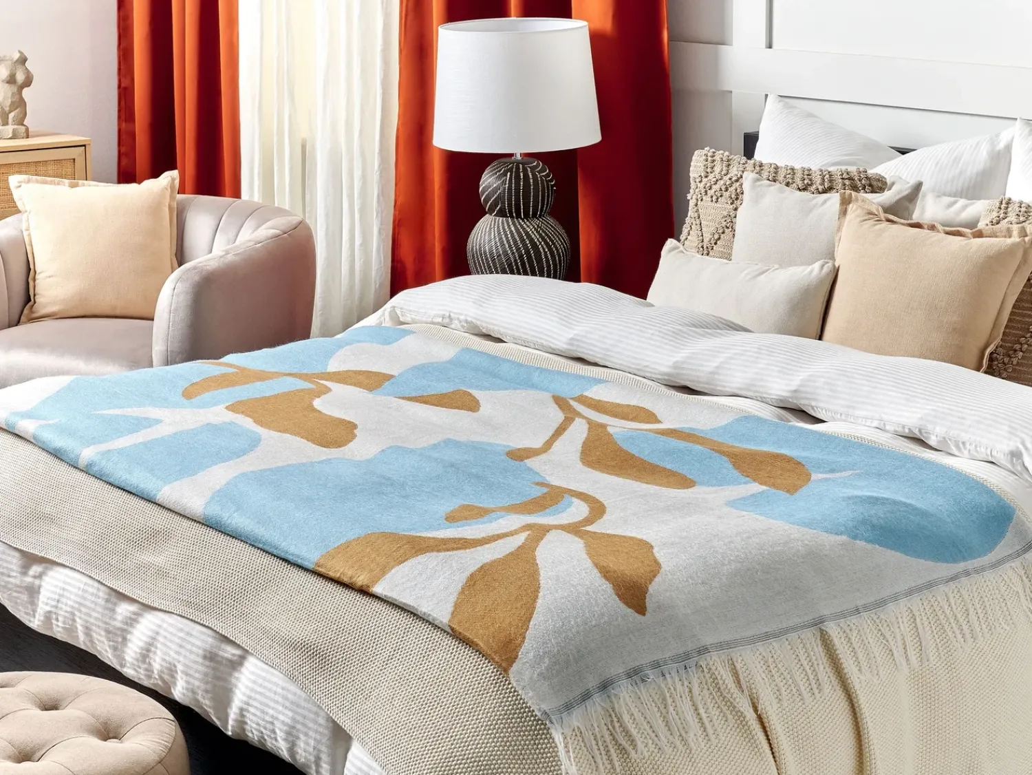 Beliani Coperta HAKUI 130 x 170 cm Blu Beige Blu Marrone