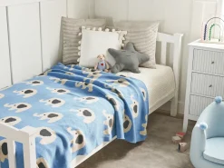 Outlet Beliani Coperta HILKOT Cotone 130 x 170 cm Blu Bianco Blu Grigio